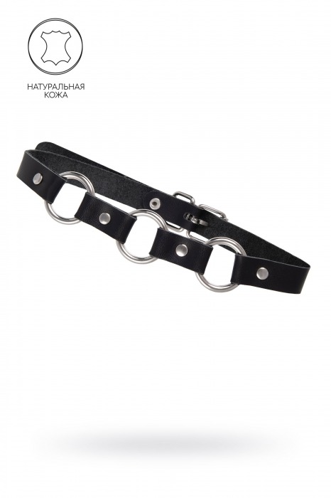 Черный кожаный чокер-ошейник с тремя кольцами - Pecado - купить с доставкой в Рязани