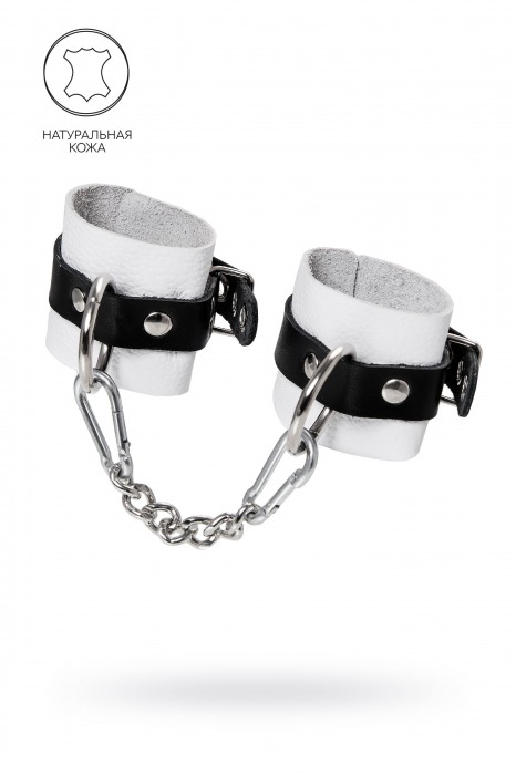 Бело-черные кожаные наручники с одним ремешком с люверсами - Pecado - купить с доставкой в Рязани