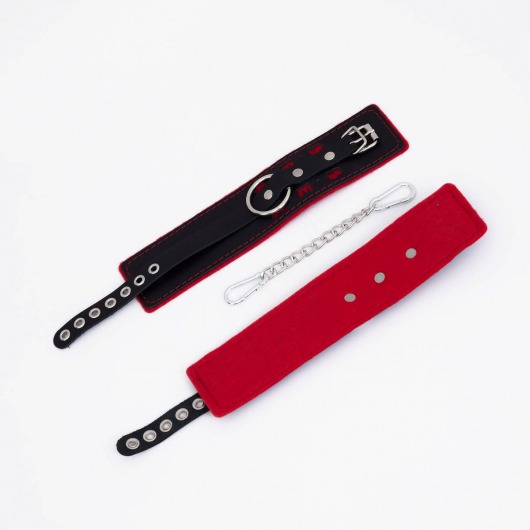 Черно-красные оковы с красной строчкой Sex - Crazy Handmade - купить с доставкой в Рязани