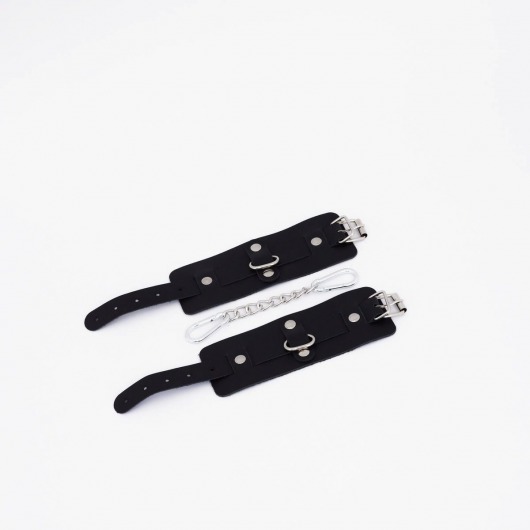 Черные кожаные наручники с хромированной фурнитурой - Crazy Handmade - купить с доставкой в Рязани