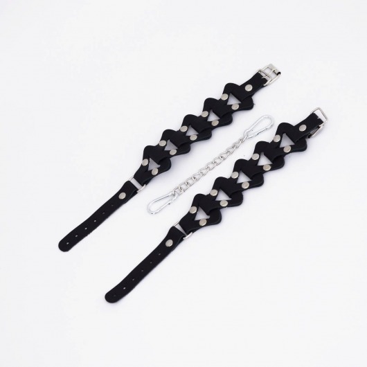 Черные кожаные наручники из звеньев - Crazy Handmade - купить с доставкой в Рязани
