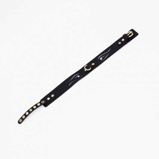 Черный кожаный ошейник с золотистой фурнитурой - Crazy Handmade - купить с доставкой в Рязани