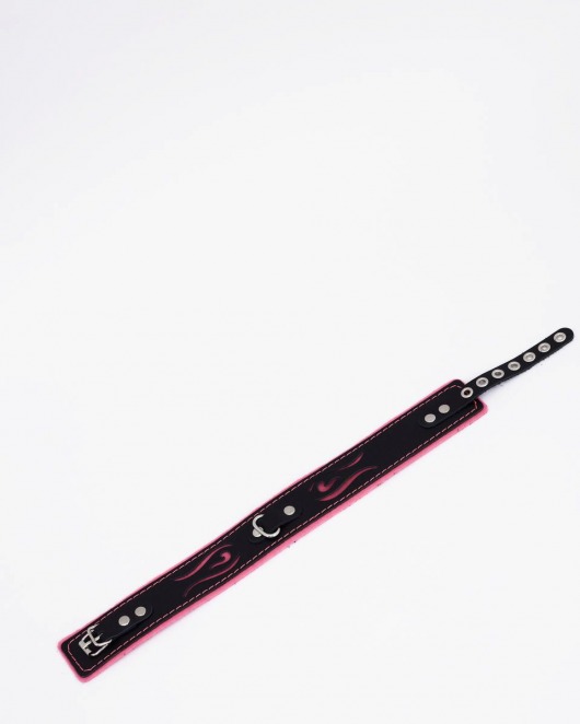 Черно-розовый кожаный ошейник с розовой строчкой - Crazy Handmade - купить с доставкой в Рязани