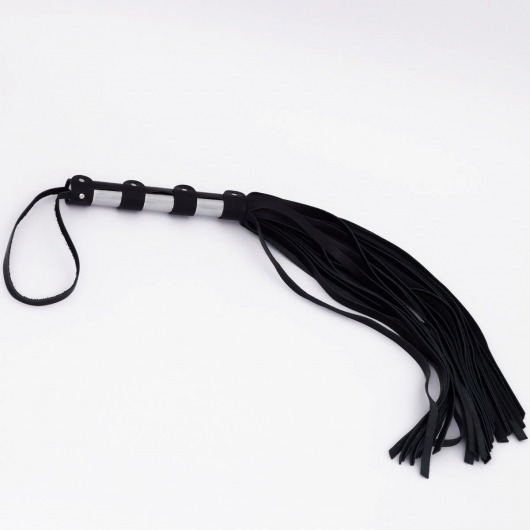 Черный кожаный флоггер со стальной ручкой - 45 см. - Crazy Handmade - купить с доставкой в Рязани