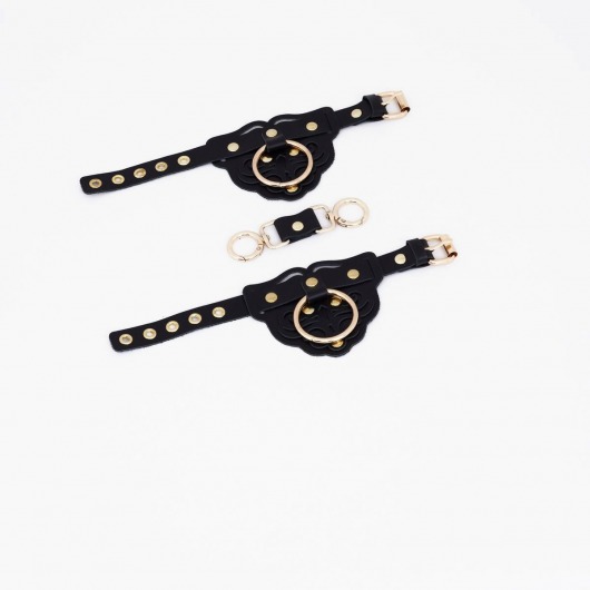 Черные наручники с золотистой фурнитурой - Crazy Handmade - купить с доставкой в Рязани