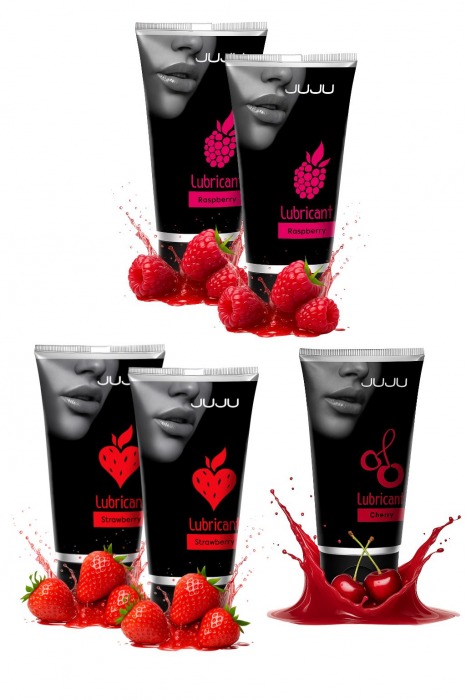 Набор из 5 съедобных лубрикантов JUJU (клубника х 2, малина х 2, вишня) - JuJu - купить с доставкой в Рязани