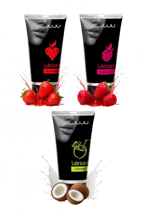 Набор из 3 съедобных лубрикантов JUJU (клубника, малина, кокос) - JuJu - купить с доставкой в Рязани