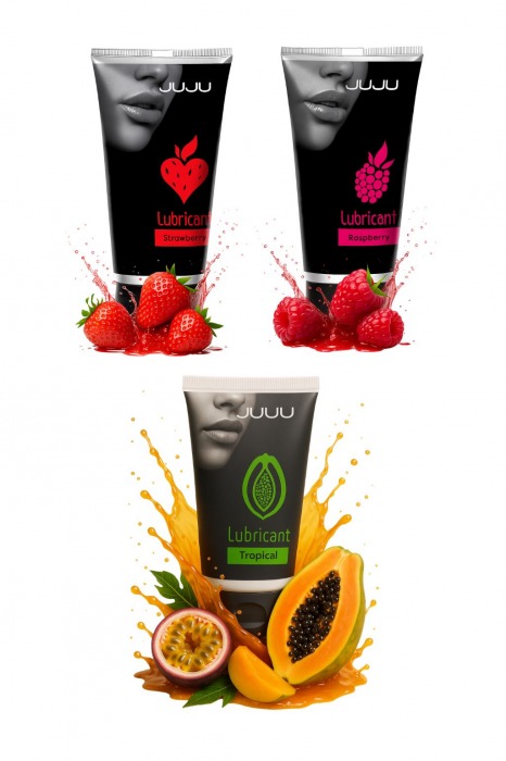 Набор из 3 съедобных лубрикантов JUJU (клубника, малина, тропические фрукты) - JuJu - купить с доставкой в Рязани