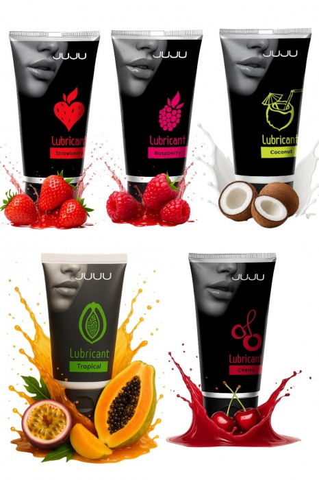 Набор из 5 съедобных лубрикантов JUJU (клубника, малина, тропические фрукты, вишня, кокос) - JuJu - купить с доставкой в Рязани