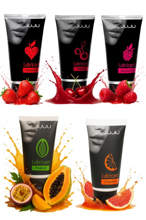 Набор из 5 съедобных лубрикантов JUJU (клубника, малина, тропические фрукты, вишня, грейпфрут) - JuJu - купить с доставкой в Рязани