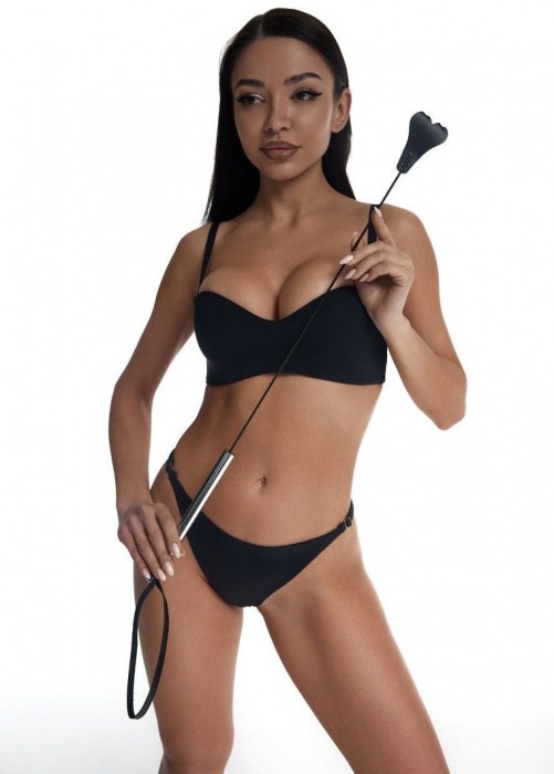 Стек с черным кожаным наконечником в виде сердца и металлической ручкой - 67 см. - Crazy Handmade - купить с доставкой в Рязани