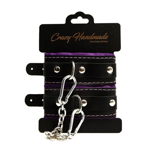 Черно-фиолетовые скругленные наручники с мягкой подкладкой - Crazy Handmade - купить с доставкой в Рязани