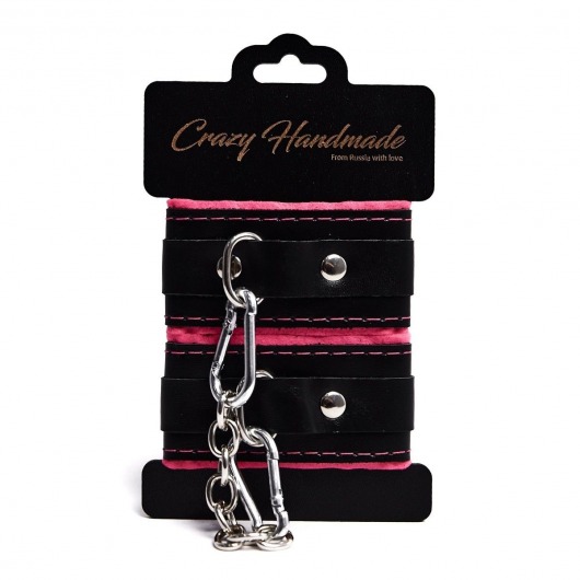 Черно-розовые скругленные наручники с мягкой подкладкой - Crazy Handmade - купить с доставкой в Рязани