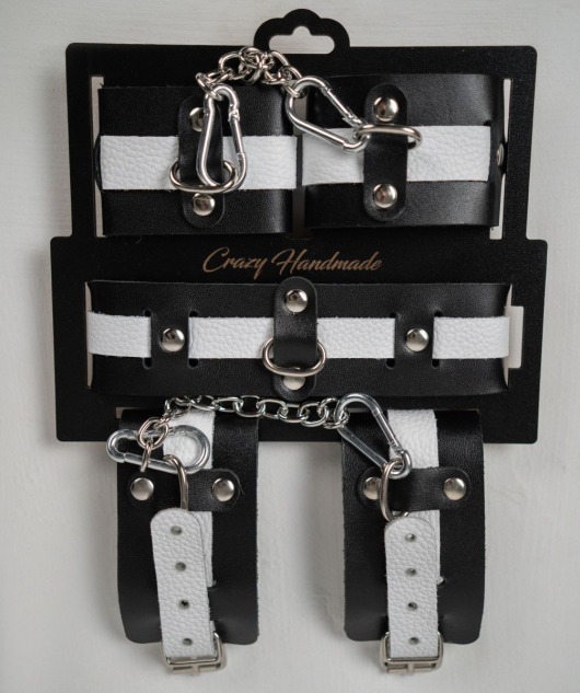 Набор фиксаторов из черной и белой натуральной кожи - Crazy Handmade - купить с доставкой в Рязани