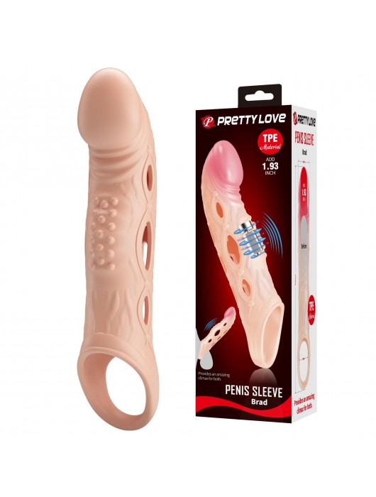 Телесная удлиняющая насадка с рельефом и вибрацией Brad - 21,3 см. - Baile - в Рязани купить с доставкой