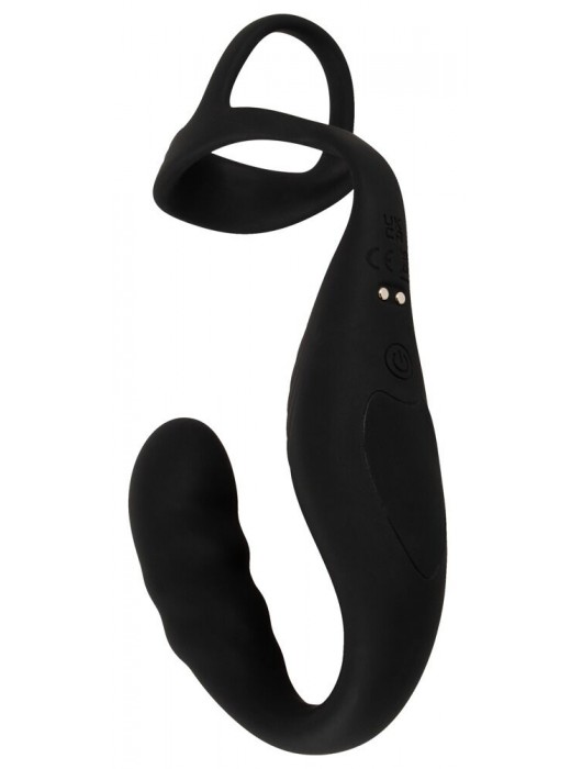 Черное эрекционное кольцо со стимуляцией промежности и анальной пробкой Cock Ring with RC Prostate Plug - Orion - в Рязани купить с доставкой