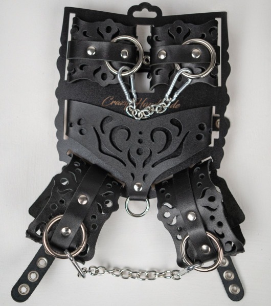Черный ажурный кожаный набор фиксаций - Crazy Handmade - купить с доставкой в Рязани