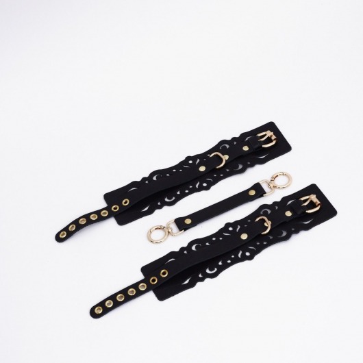 Черный кожаные оковы с узорами и золотистой фурнитурой - Crazy Handmade - купить с доставкой в Рязани