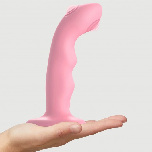 Розовая насадка-стимулятор Strap-On-Me Tapping Dildo Wave - Strap-on-me - купить с доставкой в Рязани