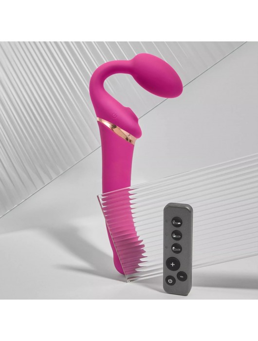 Ярко-розовый безремневой страпон Multi Orgasm Bendable Strap-On size XL с клиторальной стимуляцией - Strap-on-me - купить с доставкой в Рязани