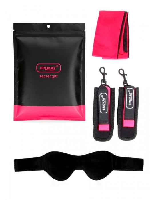Черно-розовый эротический набор: маска, наручники и повязка - Erokay - купить с доставкой в Рязани