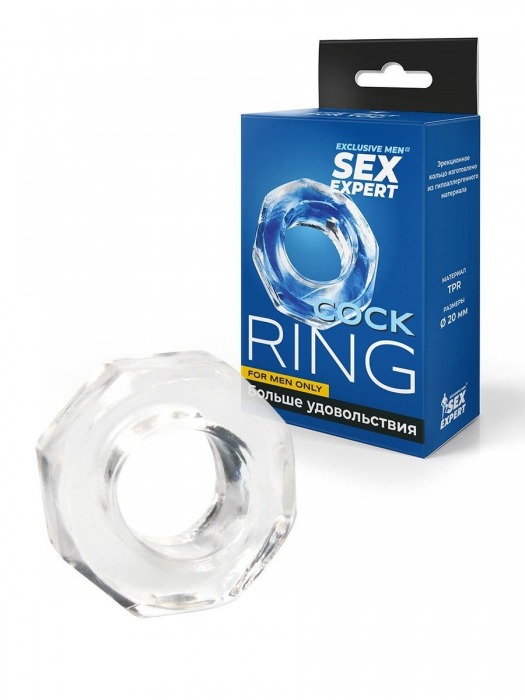 Прозрачное эрекционное кольцо в форме гайки - Sex Expert - в Рязани купить с доставкой