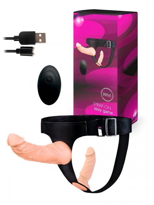 Женский страпон с 2 насадками, вибрацией и пультом ДУ - Erowoman-Eroman - купить с доставкой в Рязани