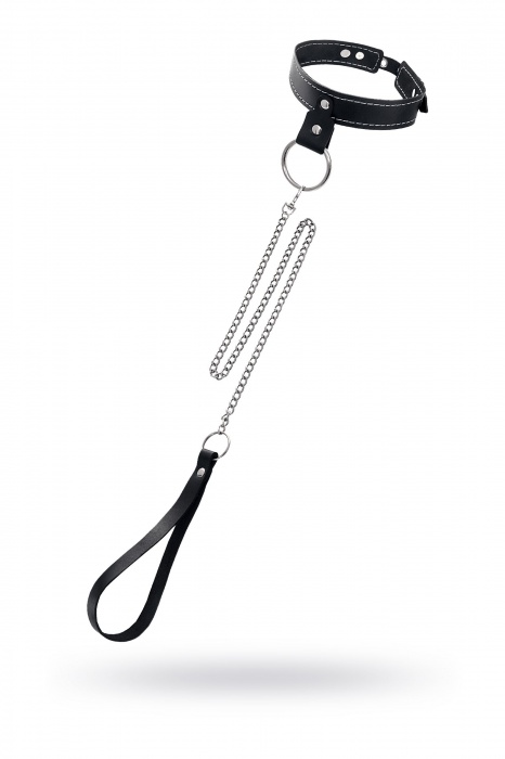 Черный узкий однослойный ошейник с серебристым поводком-цепочкой - Pecado - купить с доставкой в Рязани