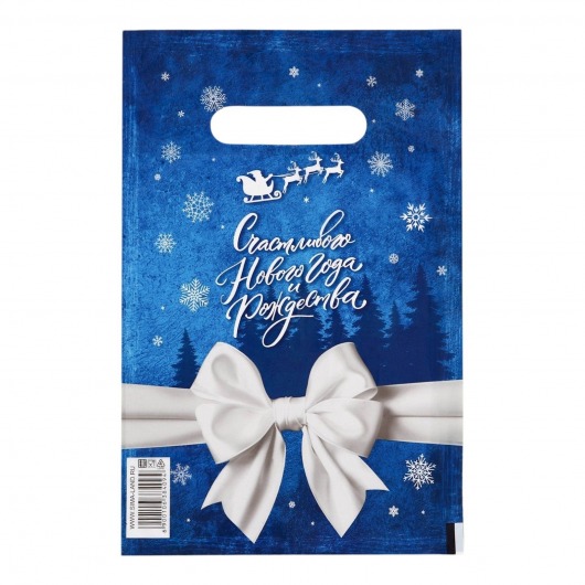 Сине-белый подарочный новогодний пакет с вырубной ручкой (20х30 см) - Сима-Ленд - купить с доставкой в Рязани