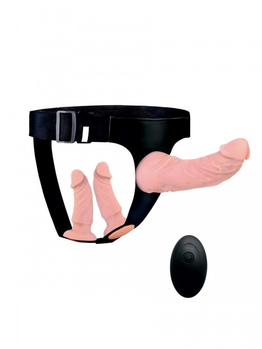 Женский страпон с 3 насадками и вибрацией - Erowoman-Eroman - купить с доставкой в Рязани