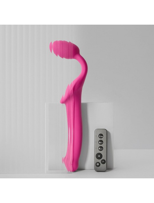 Ярко-розовый безремневой страпон Strap-on-me Vibrating Bendable Strap-On size M - Strap-on-me - купить с доставкой в Рязани