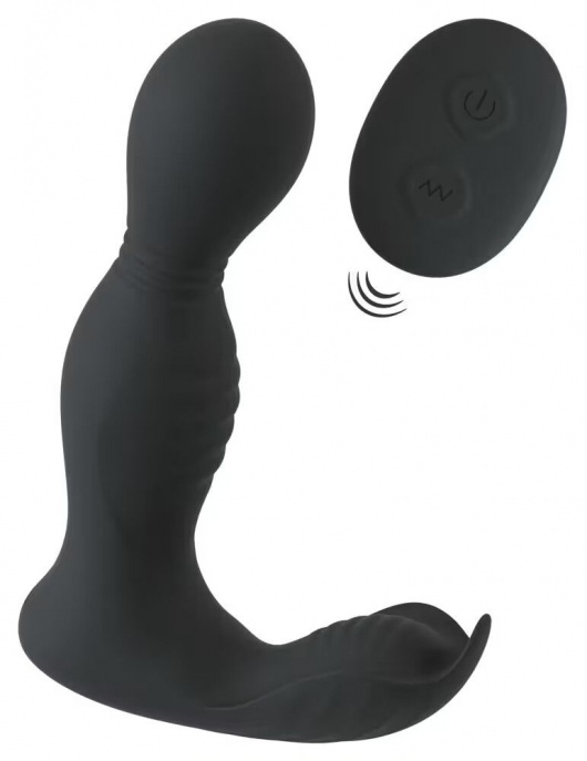 Черная анальная пробка с вибрацией, вращением и пультом ДУ RC Butt Plug with 2 Functions - Orion - в Рязани купить с доставкой