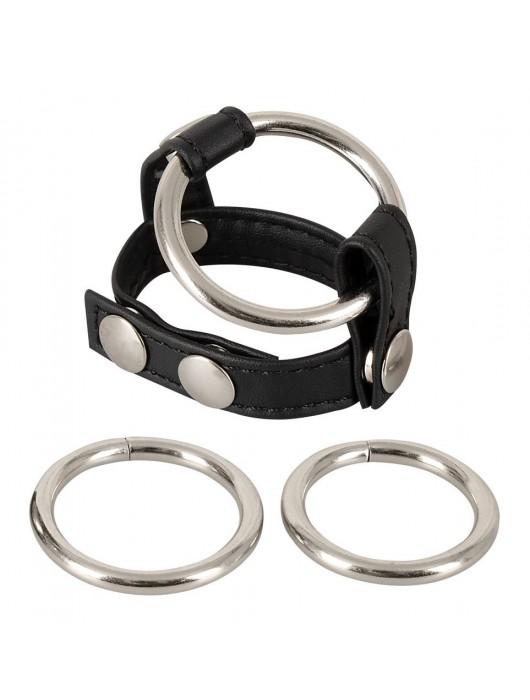 Подхват для мошонки с 3 съемными эрекционными кольцами Leder-Riemen - Orion - в Рязани купить с доставкой