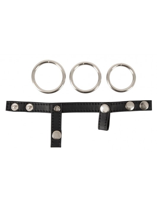 Подхват для мошонки с 3 съемными эрекционными кольцами Leder-Riemen - Orion - в Рязани купить с доставкой