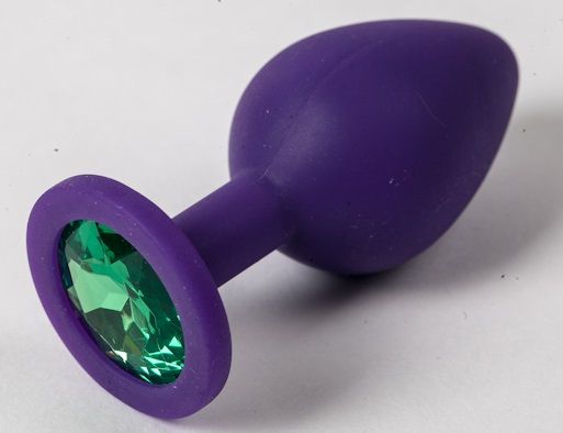 Фиолетовая силиконовая пробка с зеленым кристаллом - 9,5 см. - 4sexdreaM - купить с доставкой в Рязани