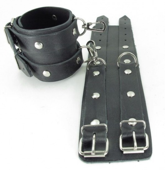 Черные кожаные оковы с двумя пряжками - БДСМ Арсенал - купить с доставкой в Рязани