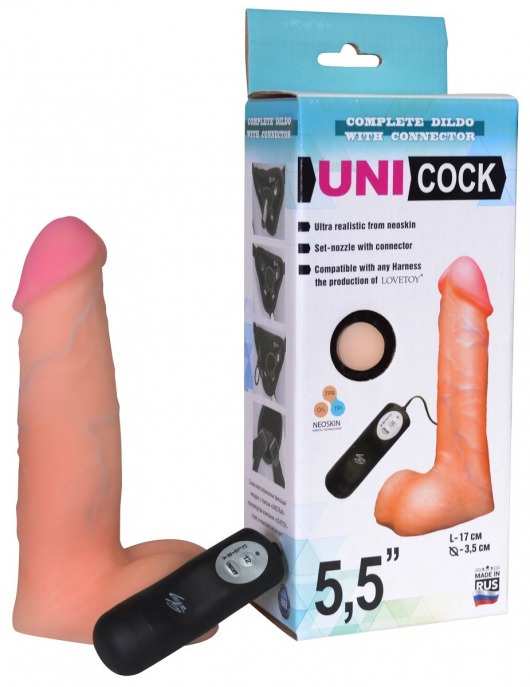 Фаллическая насадка Харнесс UNICOCK 5,5  с вибрацией - 17 см. - LOVETOY (А-Полимер) - купить с доставкой в Рязани