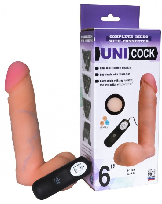 Фаллическая насадка Харнесс UNICOCK 6  с вибрацией - 18 см. - LOVETOY (А-Полимер) - купить с доставкой в Рязани