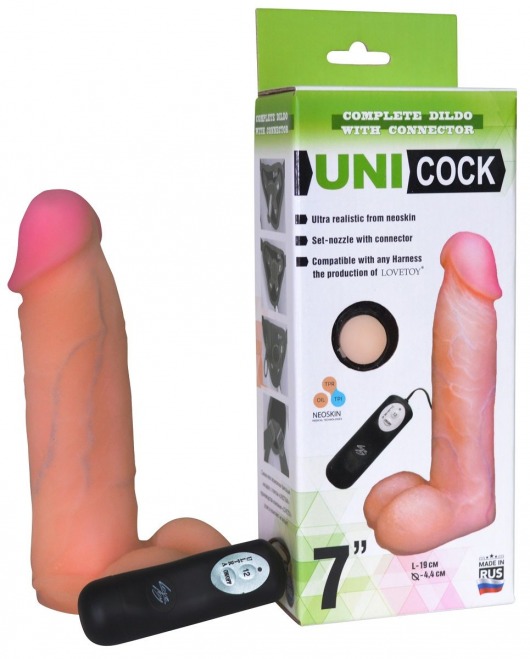 Фаллическая насадка Харнесс UNICOCK 7  с вибрацией - 19 см. - LOVETOY (А-Полимер) - купить с доставкой в Рязани