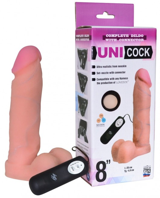 Фаллическая насадка Харнесс UNICOCK 8  с вибрацией - 20 см. - LOVETOY (А-Полимер) - купить с доставкой в Рязани