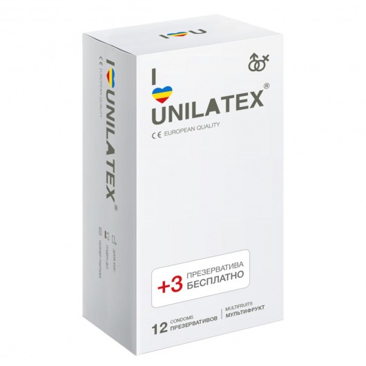Разноцветные ароматизированные презервативы Unilatex Multifruit  - 12 шт. + 3 шт. в подарок - Unilatex - купить с доставкой в Рязани