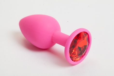 Розовая анальная пробка с красным кристаллом - 9,5 см. - 4sexdreaM - купить с доставкой в Рязани