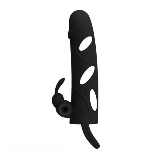 Чёрная насадка с клиторальным вибростимулятором и закрытой головкой - 14 см. - Baile - в Рязани купить с доставкой