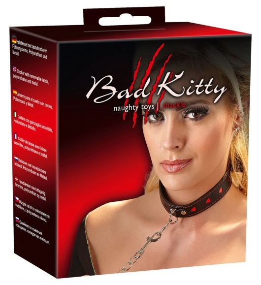 Узкий ошейник с сердечками и поводком-цепочкой - Orion - купить с доставкой в Рязани