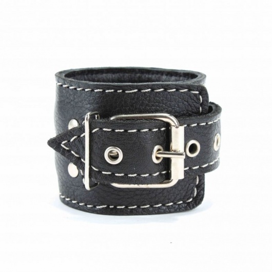 Чёрные кожаные оковы с крупной строчкой - БДСМ Арсенал - купить с доставкой в Рязани