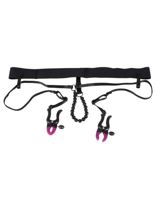 Трусики с зажимами для половых губ и бусинками для массажа промежности - Orion - купить с доставкой в Рязани