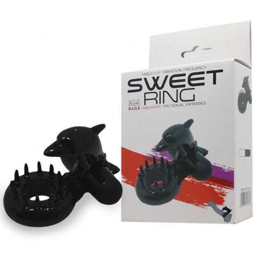 Чёрное эрекционное виброкольцо Sweet Ring с дельфинчиком - Baile - в Рязани купить с доставкой