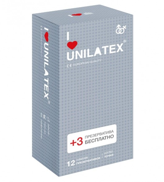 Презервативы с точками Unilatex Dotted - 12 шт. + 3 шт. в подарок - Unilatex - купить с доставкой в Рязани