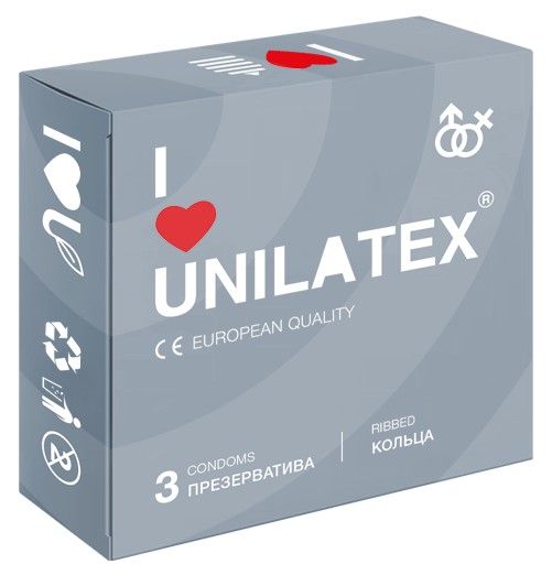 Презервативы с рёбрами Unilatex Ribbed - 3 шт. - Unilatex - купить с доставкой в Рязани