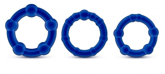 Набор из 3 синих эрекционных колец Stay Hard Beaded Cockrings - Blush Novelties - в Рязани купить с доставкой
